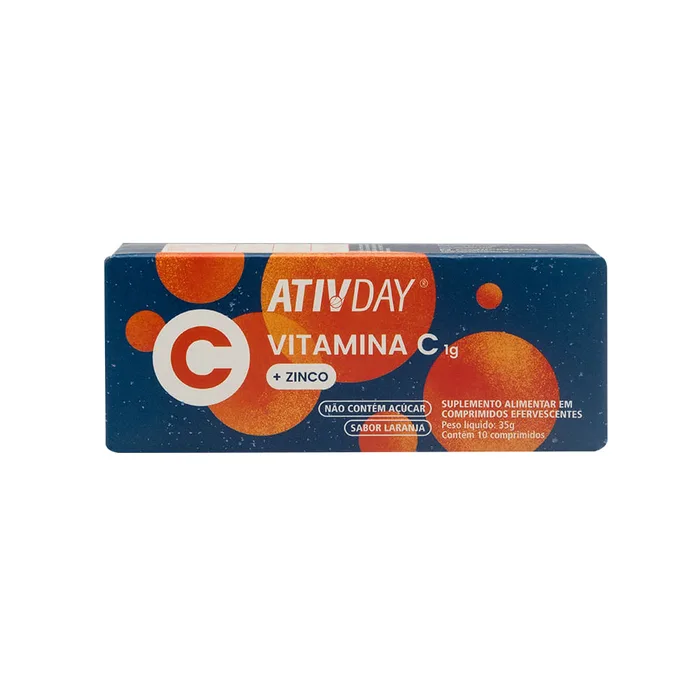 Suplemento Alimentar Ativday Vitamina C 1g + Zinco 10mg 10 Comprimidos