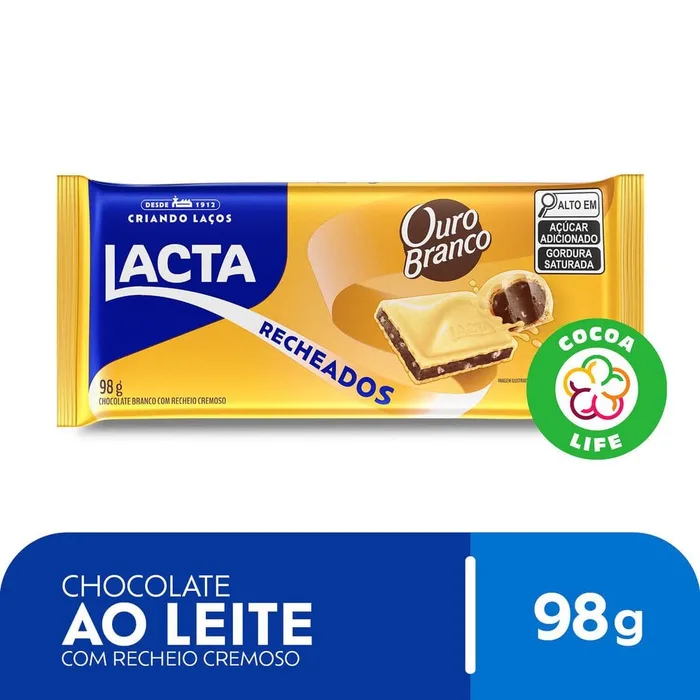 Chocolate Lacta Recheados Branco Ouro Branco 98g