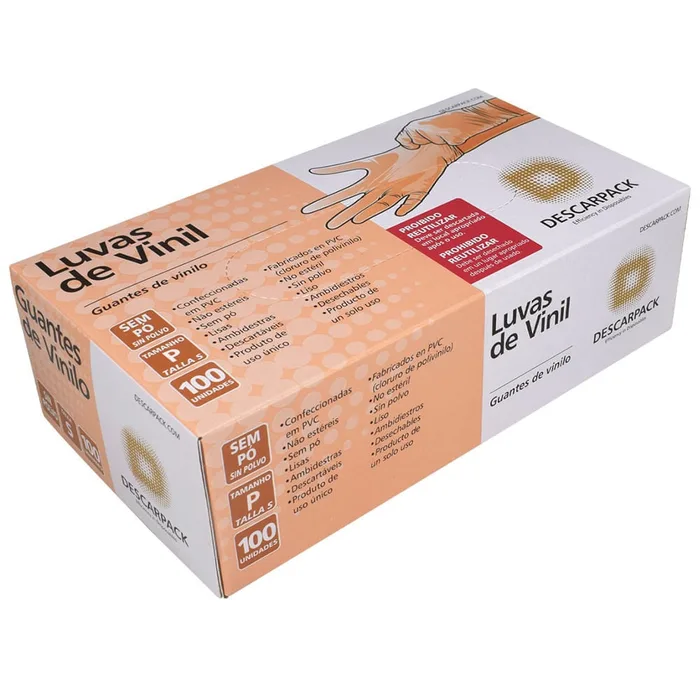 Luva de Vinil Descarpack Transparente sem Pó Tam P - 100 luvas