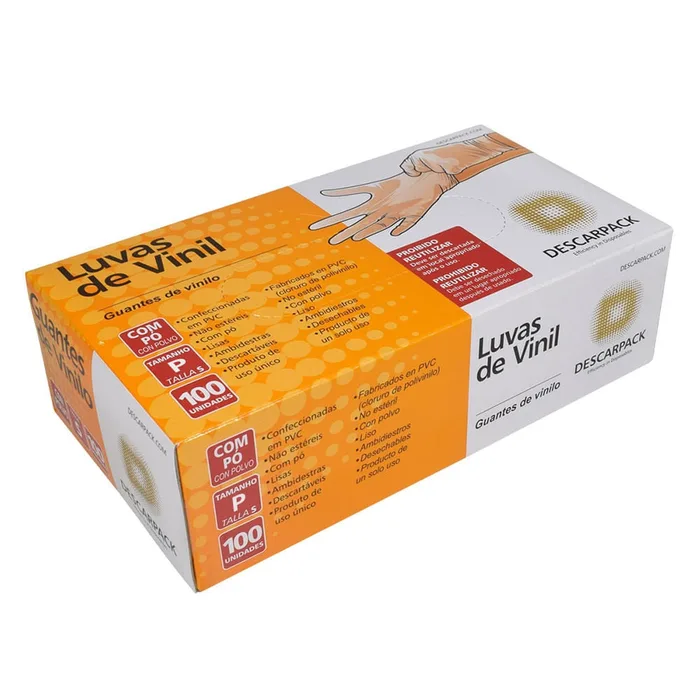 Luva de Vinil Descarpack Transparente com Pó Tam P - 100 luvas