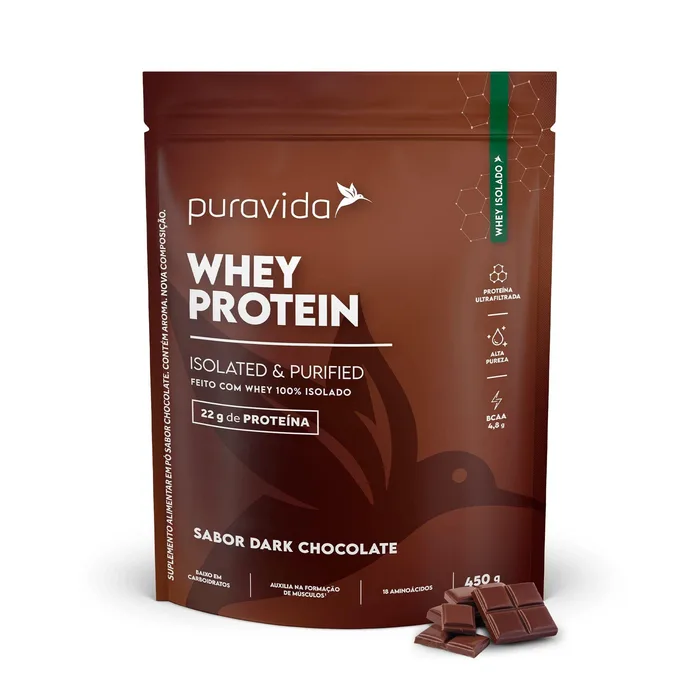 Proteínas Puravida Whey Protein Isolado Dark Chocolate 450g