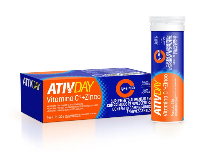 Vitamina C + Zinco Ativday 1g 10 Comprimidos Efervecentes