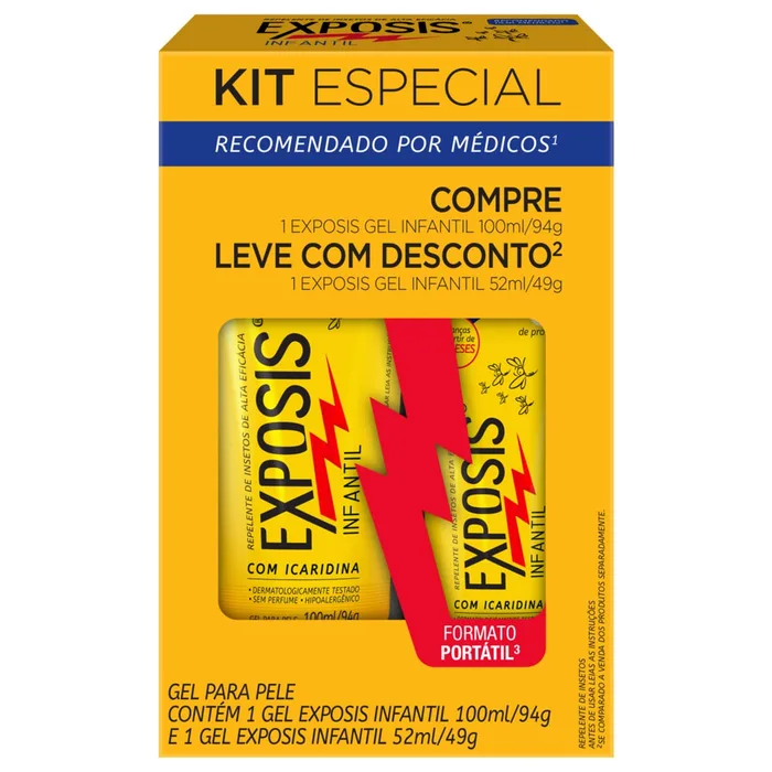 Kit Repelente de Insetos Exposis 100ml 1 Unidade + Repelente Infantil Exposis  Sem Perfume Icaridina Gel 52ml 1 Unidade