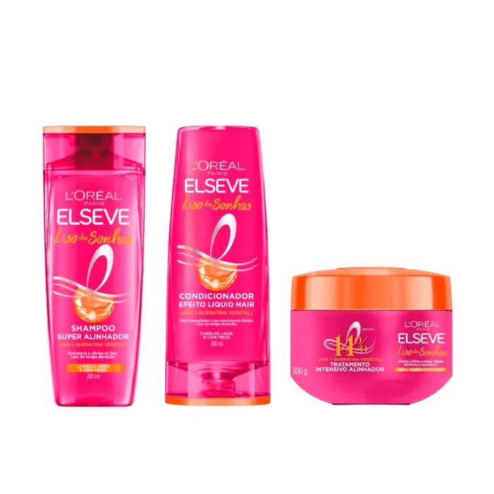 Kit Elseve Liso dos Sonhos Shampoo 200ml + Condicionador 200ml + Creme Tratamento Intensivo 300g