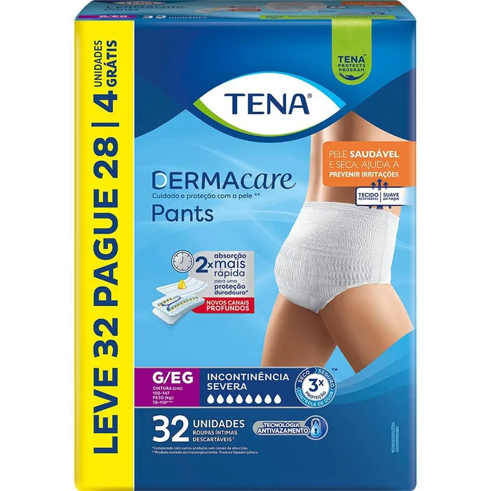 Roupa Íntima Descartável Pants Tena Dermacare G/Eg Leve 32 Pague 28 Unidades