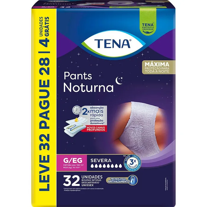 Roupa Íntima Descartável Pants Tena Noturna G/Eg Leve 32 Pague 28 Unidades