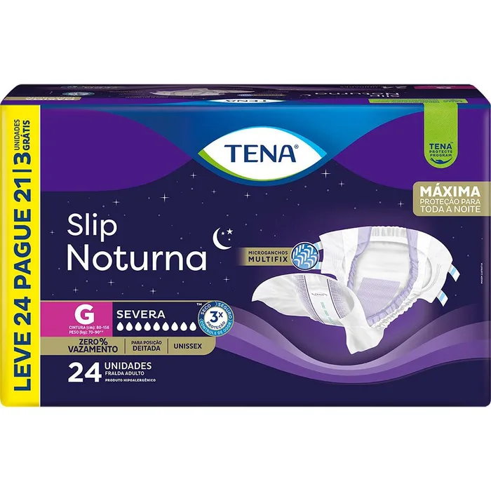 Tena Fralda Geriátrica Descartável Adulto Tena Slip Noturna G 70 A 90kg Leve 24 Pague 21 Unidades