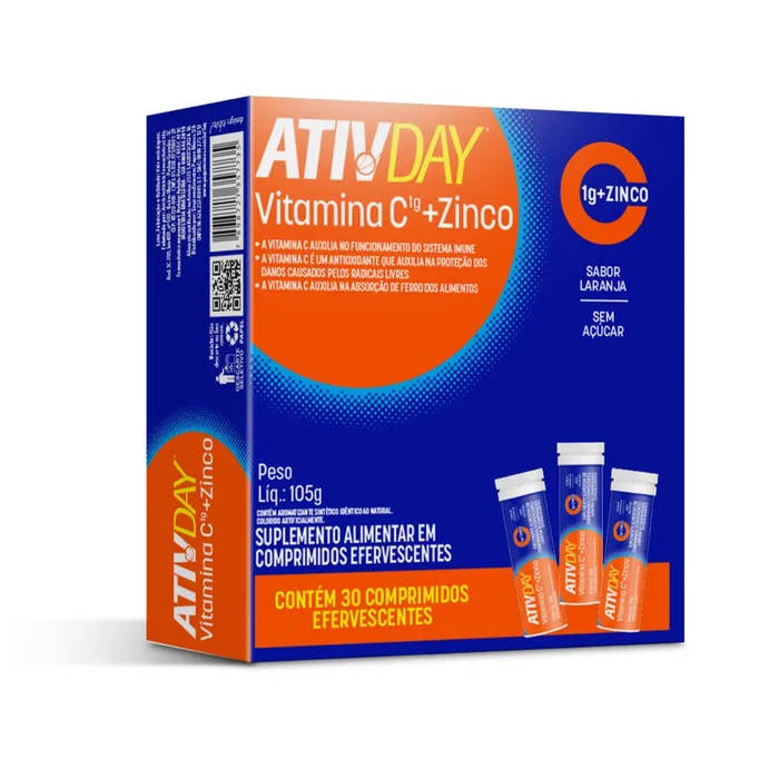 Ativday Vitamina C + Zinco 30 Comprimidos Efervescentes