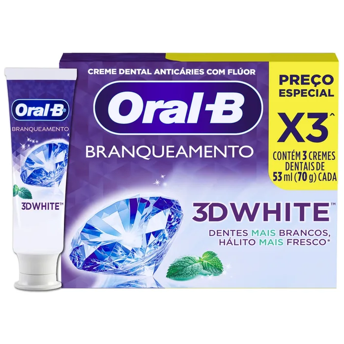 Kit Pasta de Dente Oral-B 3D White Branqueadora 70g 3 Unidades