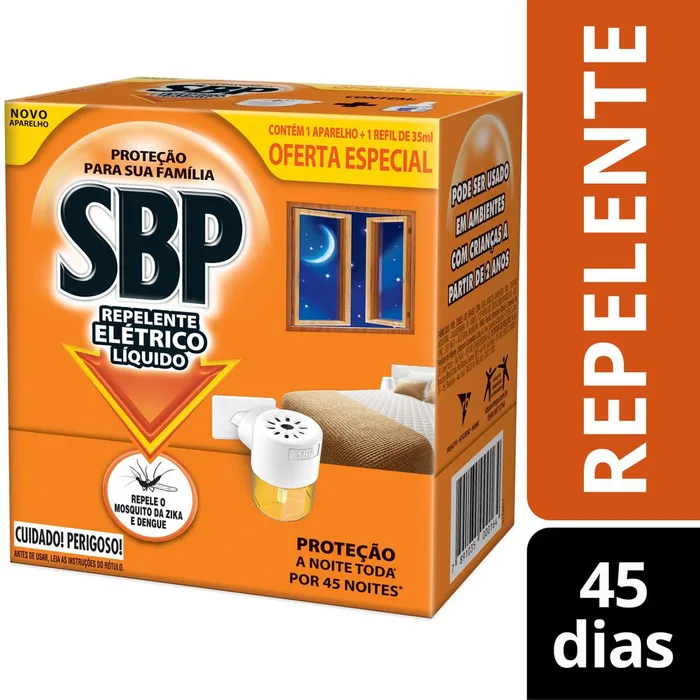 Repelente Elétrico SBP 45 Noites Líquido Refil 35ml + Aparelho