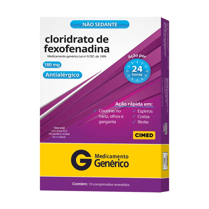 Cloridrato de Fexofenadina 180mg 10 Comprimidos Revestidos Genérico Cimed