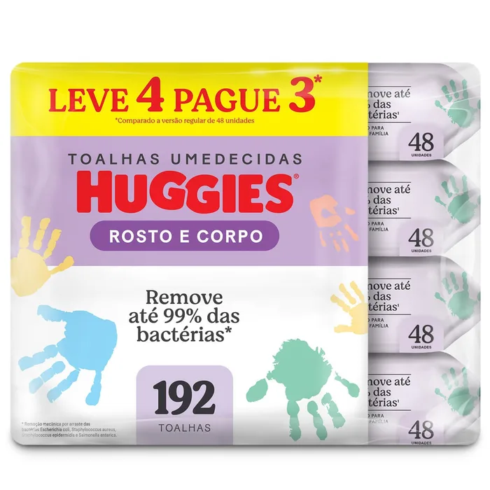 Lenços Umedecidos Huggies Rosto e Corpo Limpeza 4 x 48 Un