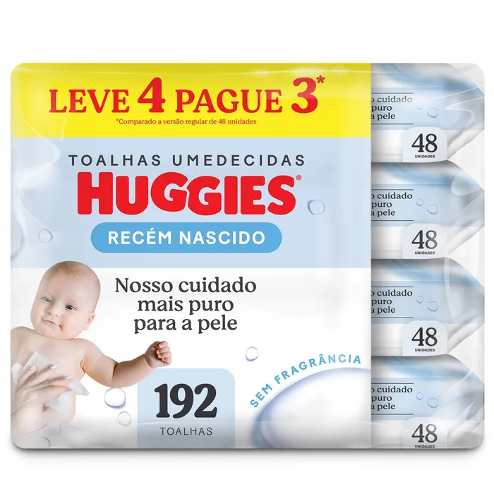 Lenços Umedecidos Huggies Recém-Nascido Sem Fragrância 192 Unidades