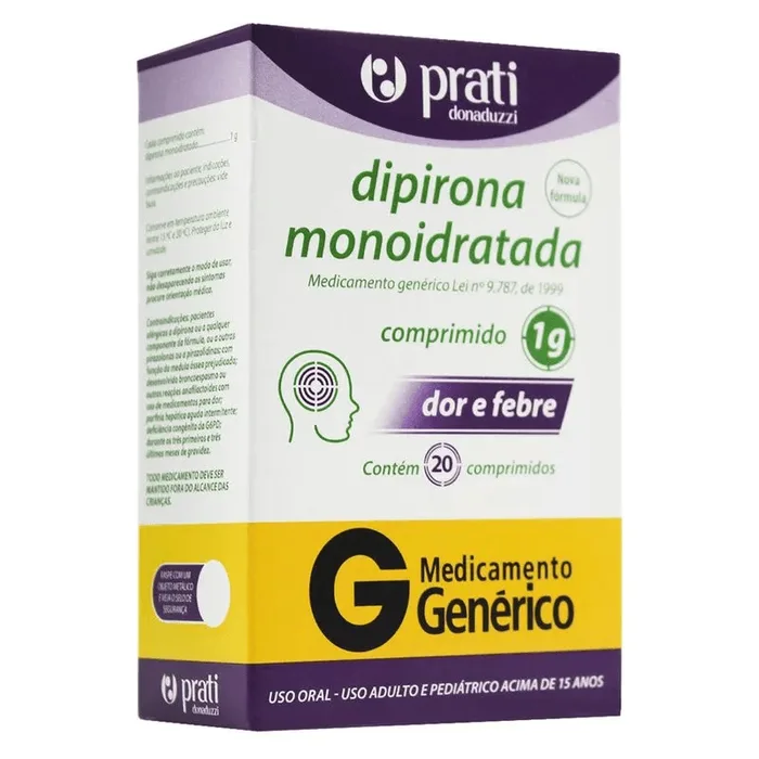 Dipirona Sódica 1g 20 Comprimidos Genérico Prati-Donaduzzi