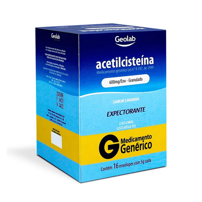 Acetilcisteína 600mg Granulado Sabor Laranja 16 Envelopes Genérico Geolab