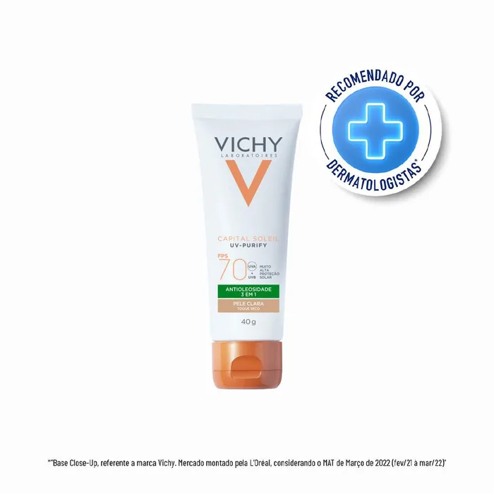 Protetor Solar Facial Vichy Capital Soleil UV-Purify FPS70 Antioleosidade 3 em 1 Cor Clara 40g