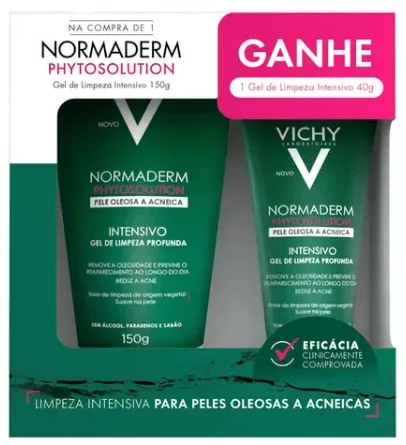 Kit Vichy Normaderm Phytosolution Gel de Limpeza Facial Pele Oleosa e Acneica 150g 1 Uni + Gel de Limpeza Facial Pele Oleosa e Acneica 40g 1 Uni
